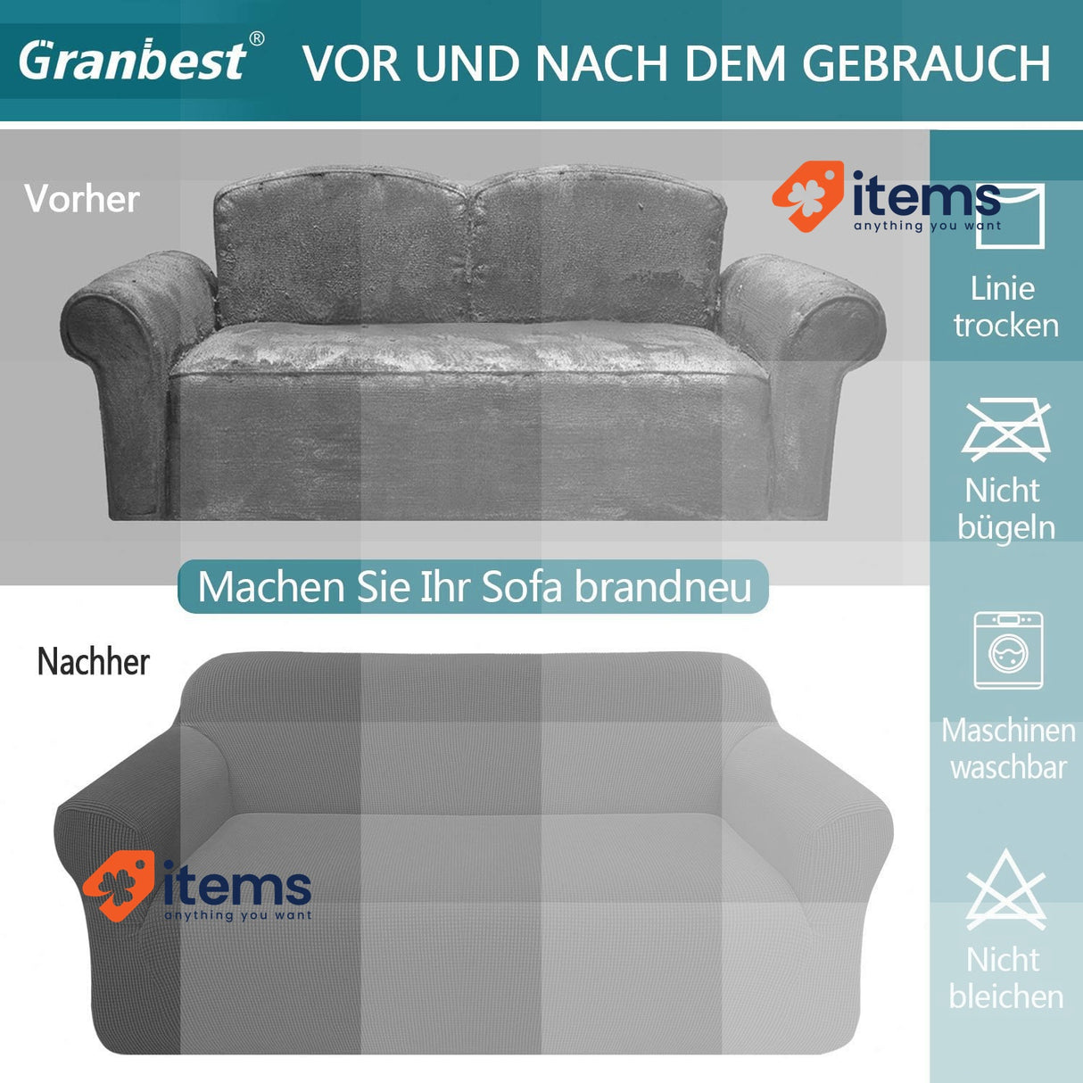 Granbest Modern Jacquard Elastic Sofa Cover for Living Room, 3 Seater, Black