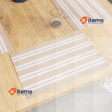 Encasa XO Dining Placemat Set 6 Beige Stripes Color Ribbed Cotton 48x32cm Solid