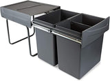 Emuca - Waste containers with lower fixing for kitchen 2x20 L Anthracite grey