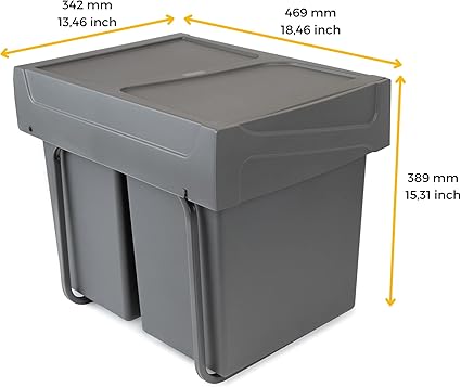 Emuca - Waste containers with lower fixing for kitchen 2x20 L Anthracite grey