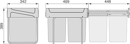 Emuca - Waste containers with lower fixing for kitchen 2x20 L Anthracite grey