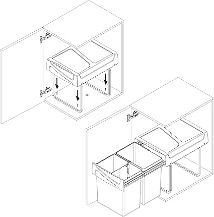 Emuca - Waste containers with lower fixing for kitchen 2x20 L Anthracite grey