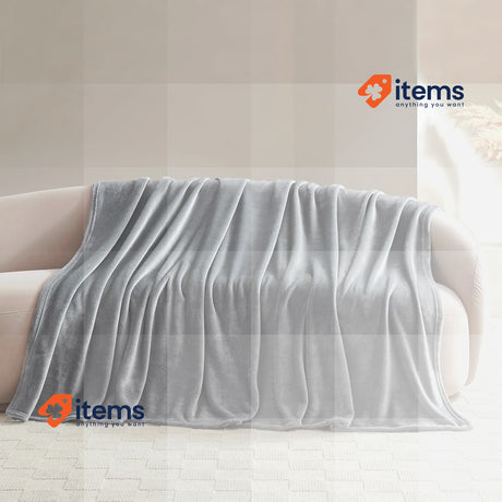 WAVVE Fleece Blanket Sofa Throw, Double/Twin Size, 150 x 200 cm, Grey Size Gray