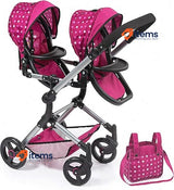 Bayer Dolls Twin Pram Height-Adjustable Handle, Foldable, with Bag