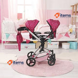 Bayer Dolls Twin Pram Height-Adjustable Handle, Foldable, with Bag