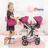 Bayer Dolls Twin Pram Height-Adjustable Handle, Foldable, with Bag