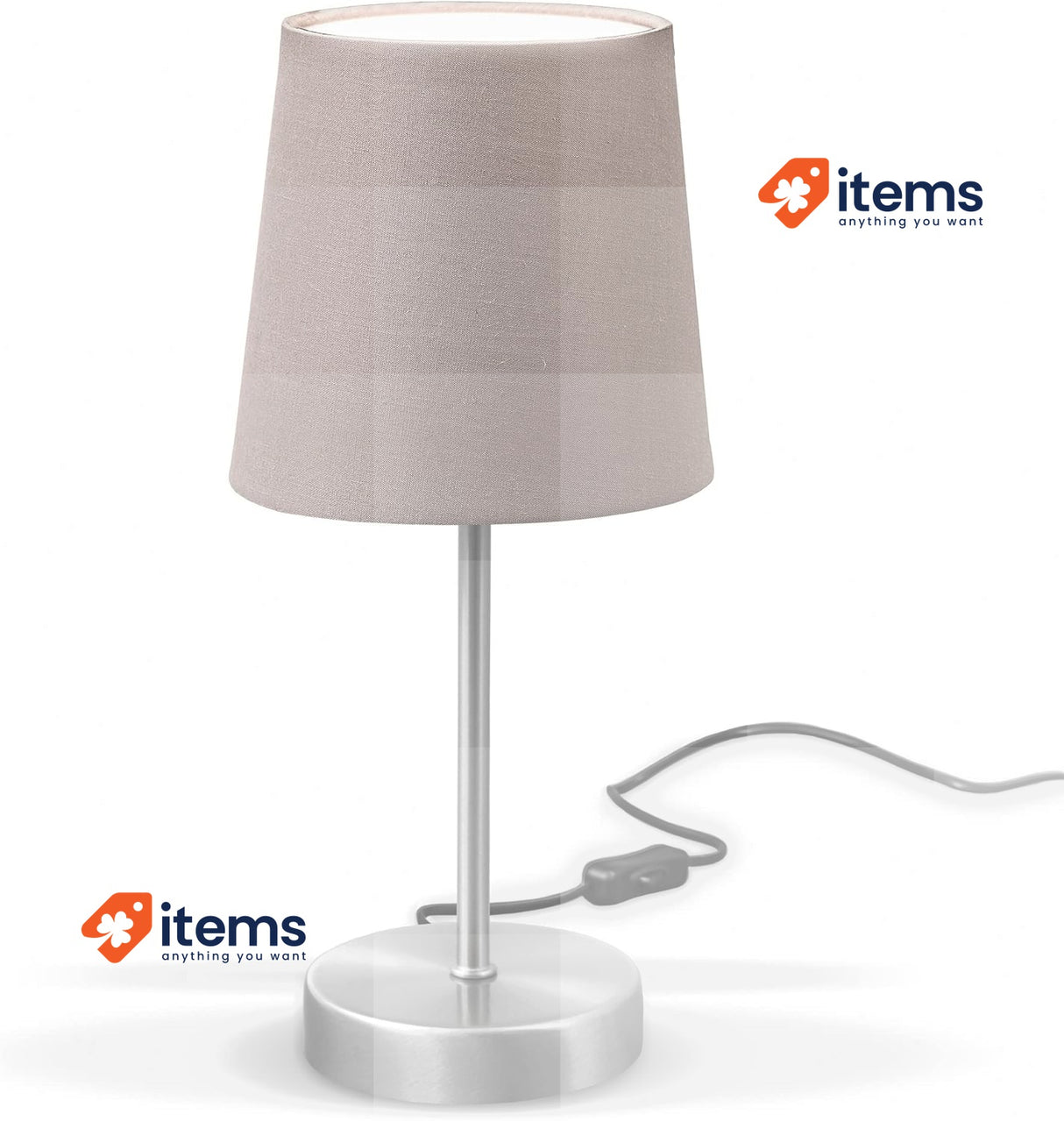 B.K.Licht - Bedside Lamp with Cable Switch, E14 Socket, Fabric Lampshade