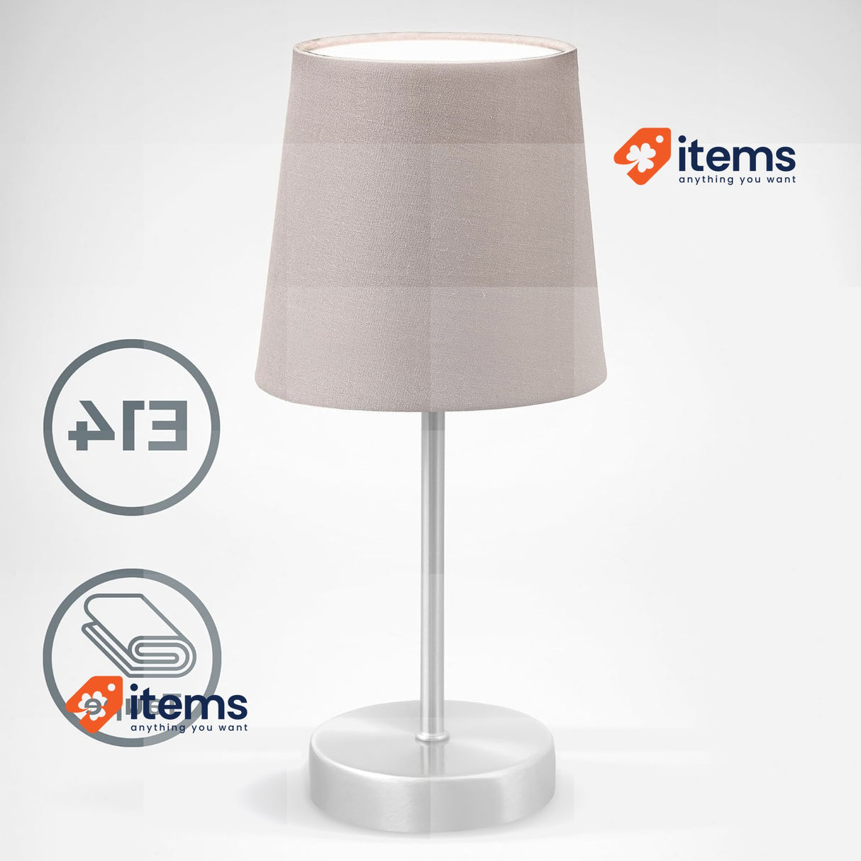 B.K.Licht - Bedside Lamp with Cable Switch, E14 Socket, Fabric Lampshade