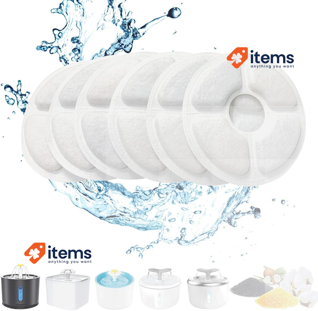 PewinGo Water Fountain Filter, Triple Fountain Filter Action 6 Pack for 2-2.5L