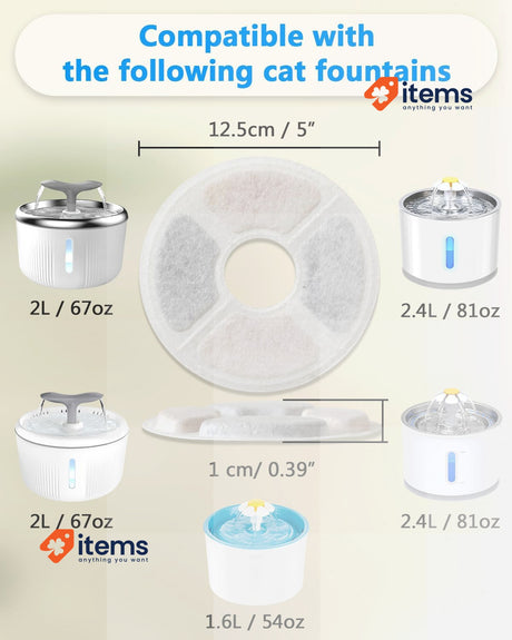 PewinGo Water Fountain Filter, Triple Fountain Filter Action 6 Pack for 2-2.5L