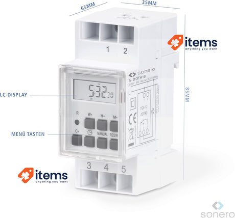 Sonero Digital Timer for DIN Rail Install In Control Panel 3600W LCD Display
