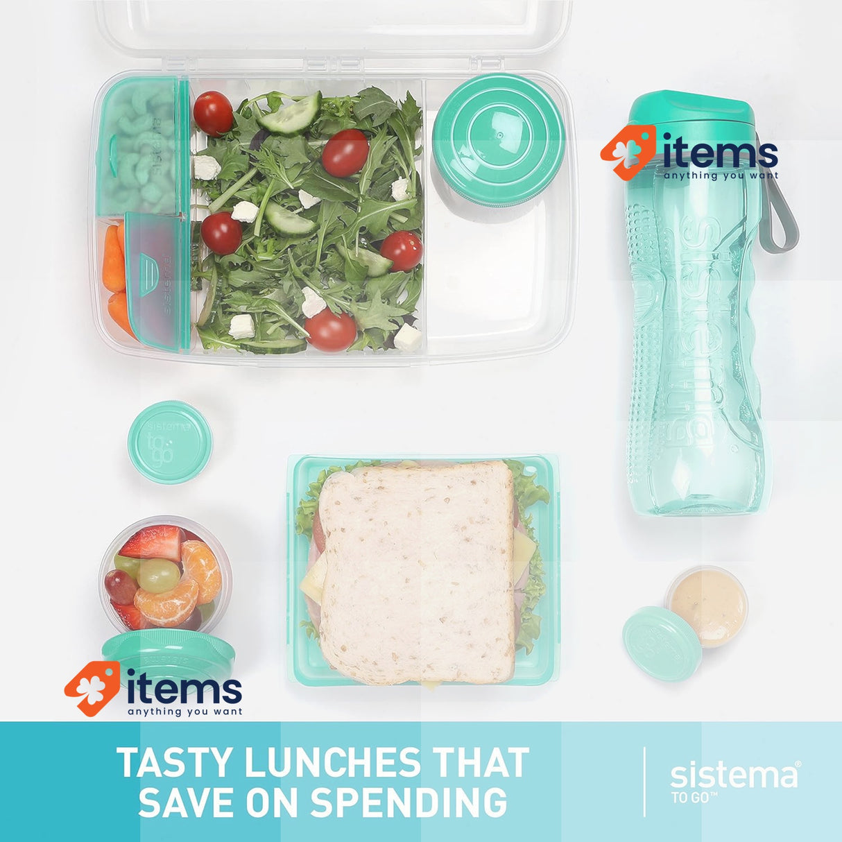 Sistema to Go Lunch Box & Meal Containers | with Water Bottle (800ml)