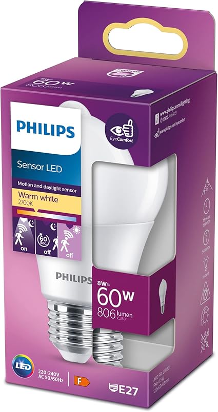 Philips LED Premium Sensor Frosted Light Bulb [E27 Edison Screw]