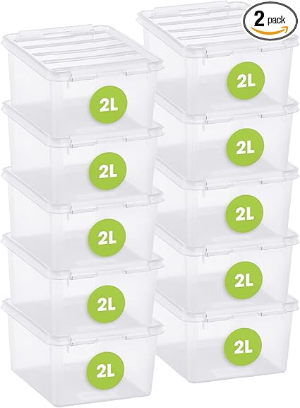 SmartStore 2L Small Plastic Storage Boxes with Lids Transparent