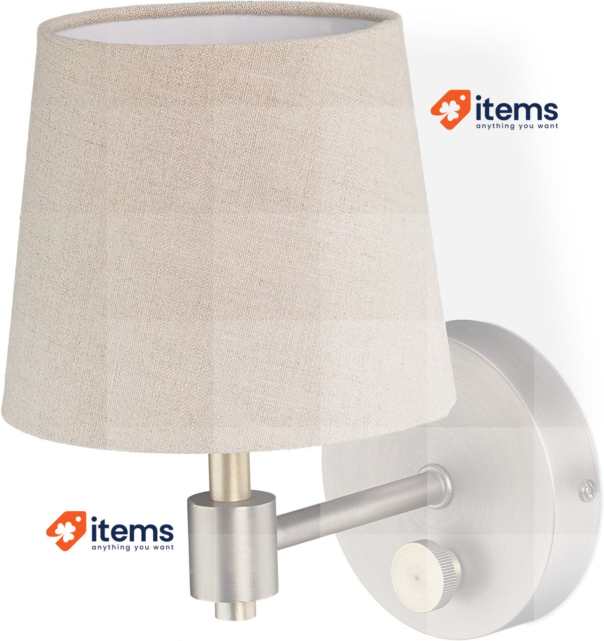 Relaxdays Wall Lamp Dimmable Light Fabric Shade E14 23x15x21cm Beige/Silver Iron