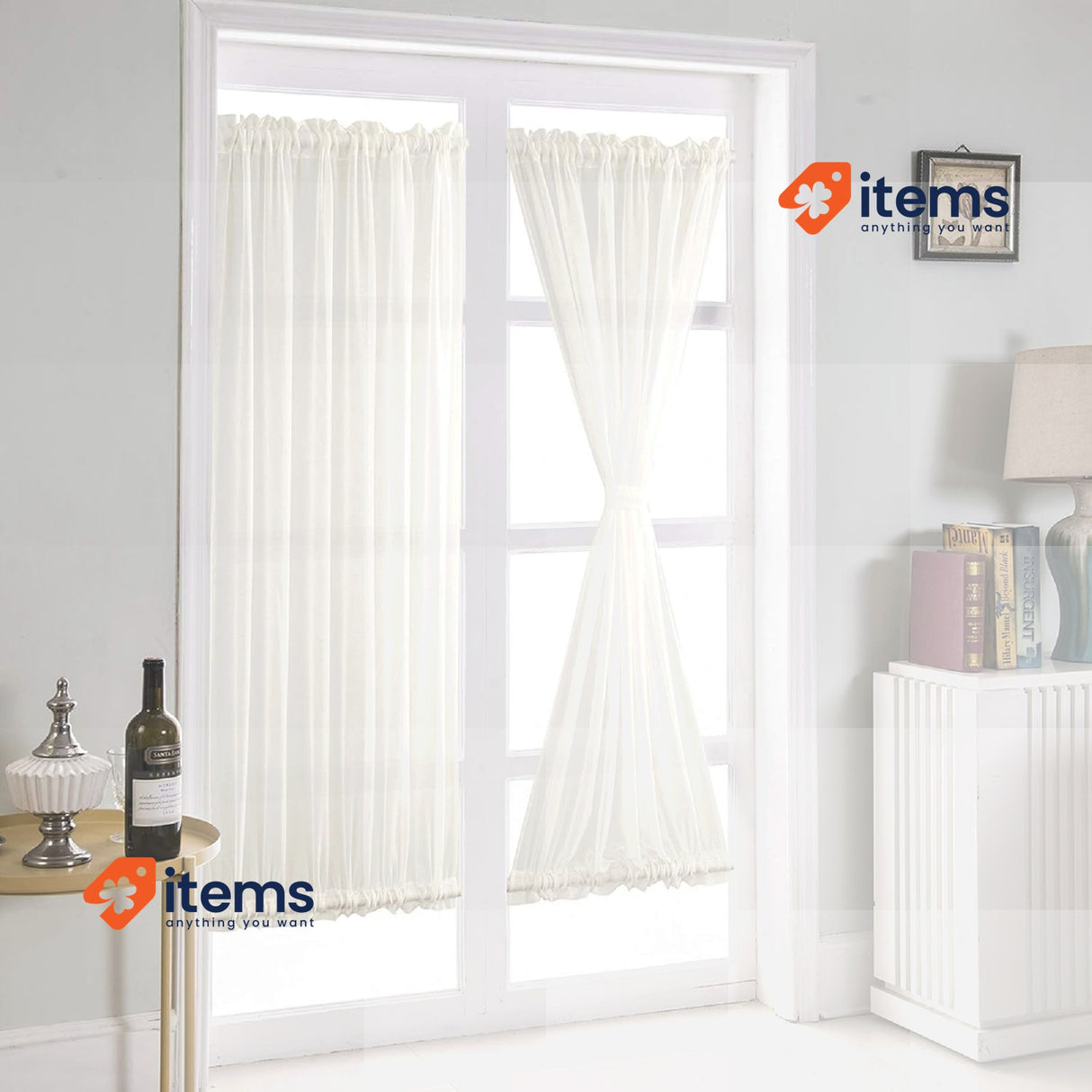 ele ELEOPTION French Door Curtains Simple Style Pure White Curtains 137 x 183cm