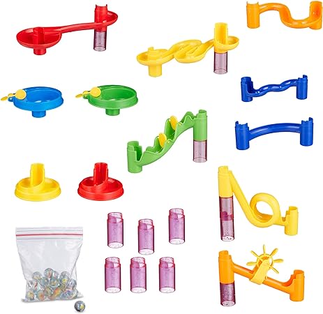 Relaxdays 10031064 Marble Run 120-Piece Starter Set for 3 Years, Colourful