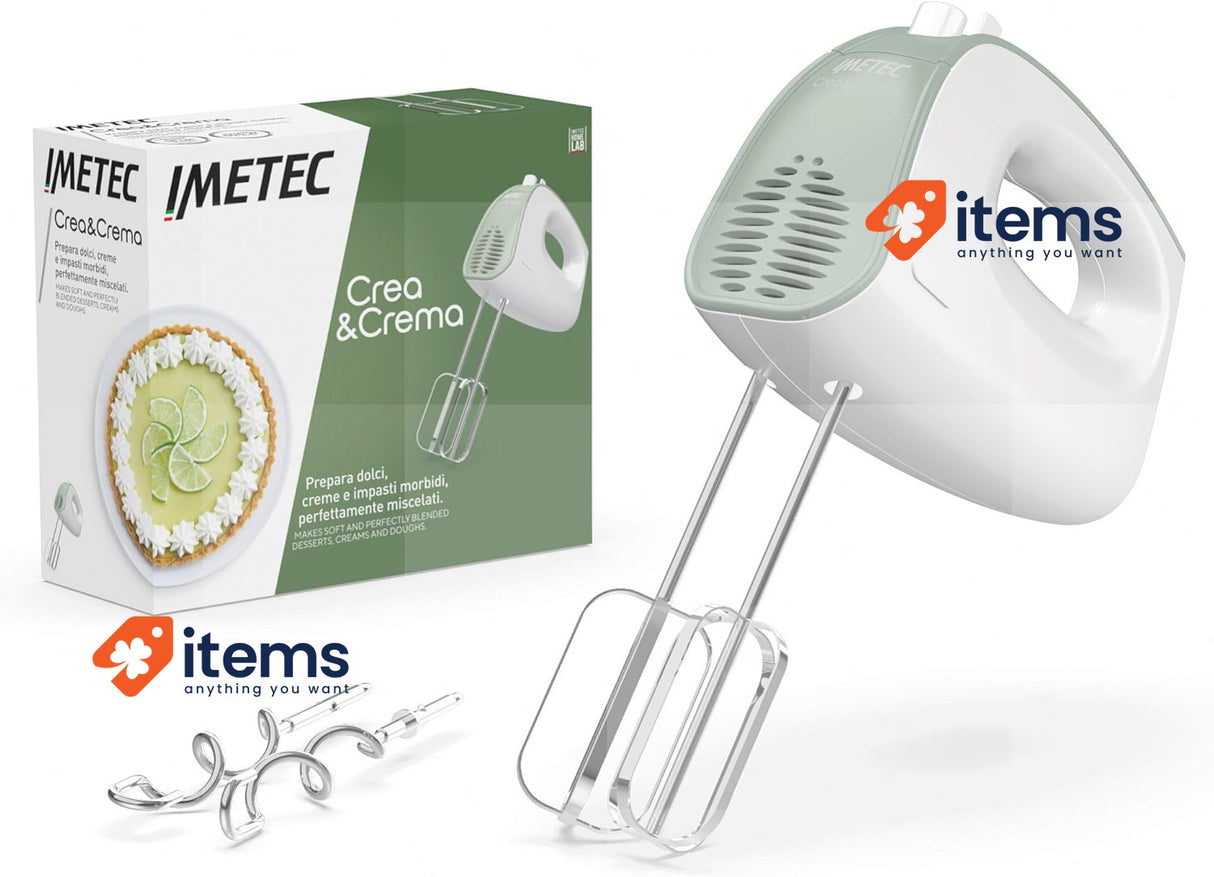 Imetec Crea&Crema Stainless Steel Plastic Electric Mixer, Extra Long Whisks