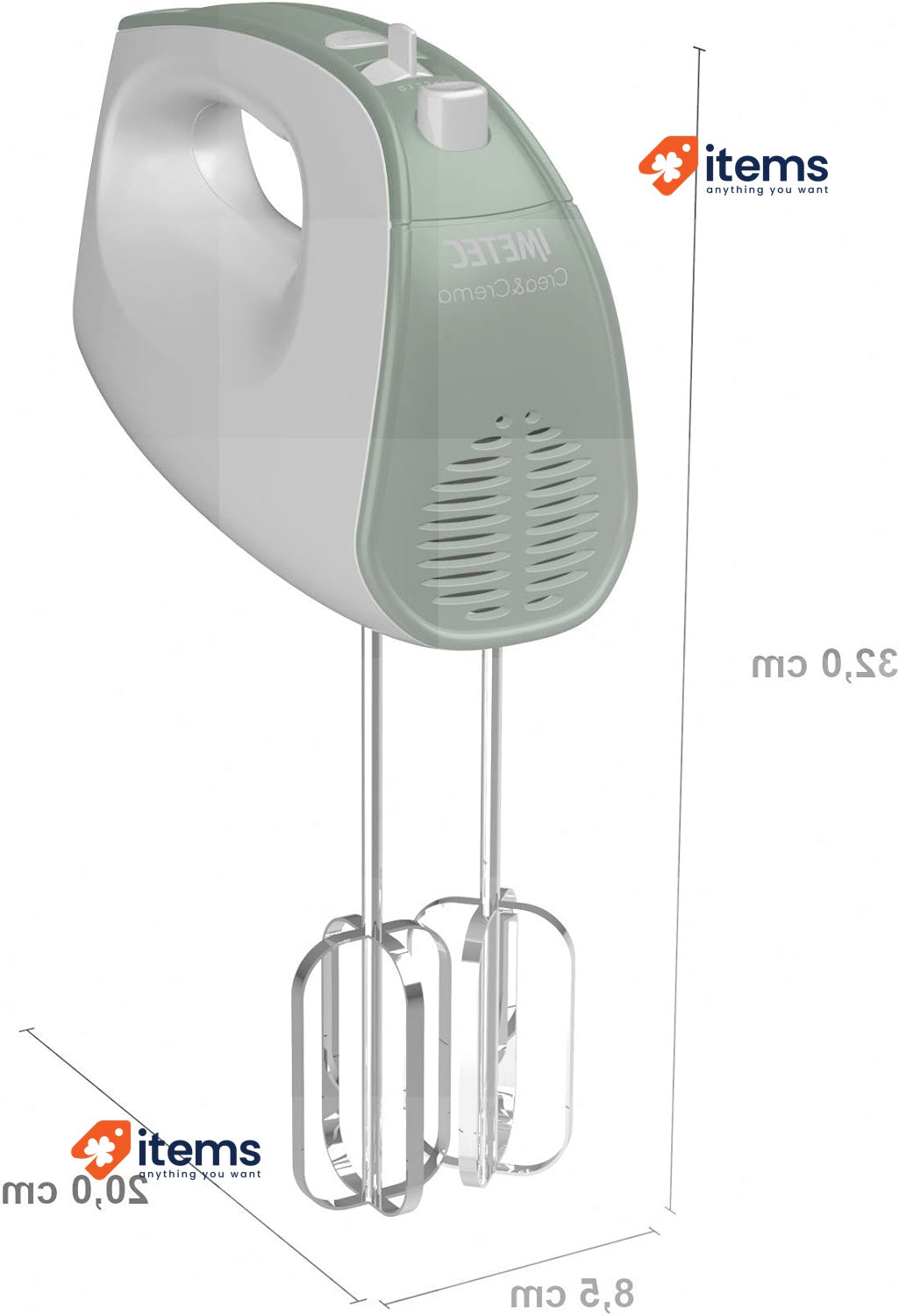 Imetec Crea&Crema Stainless Steel Plastic Electric Mixer, Extra Long Whisks