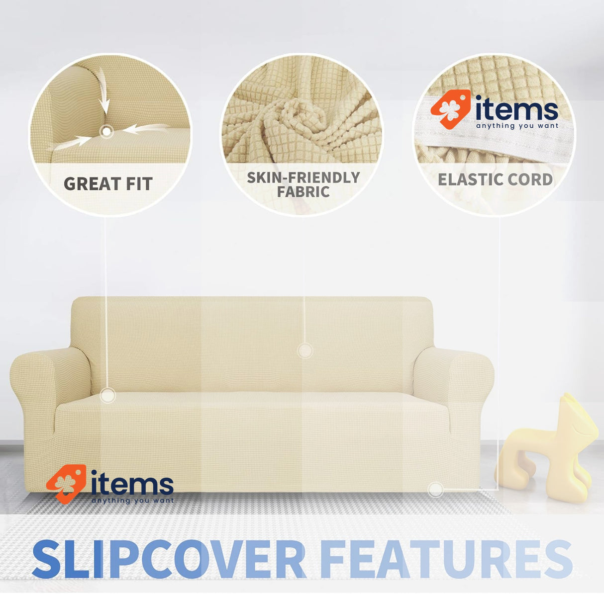 MAXIJIN Super Stretch 3 Seater Sofa Cover Beige