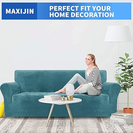 MAXIJIN Thick Velvet Sofa Cover 3 Seater Peacock Blue Velvet