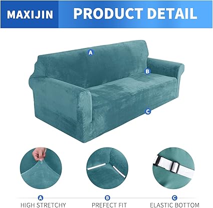 MAXIJIN Thick Velvet Sofa Cover 3 Seater Peacock Blue Velvet