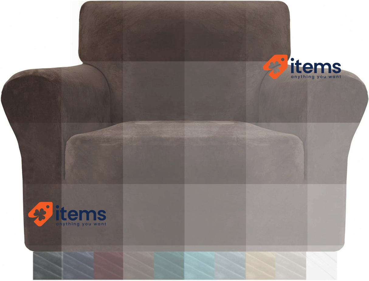 MAXIJIN Thick Velvet Chair Covers for Armchairs, 1 Seater, Brown 1 Piece Stretch