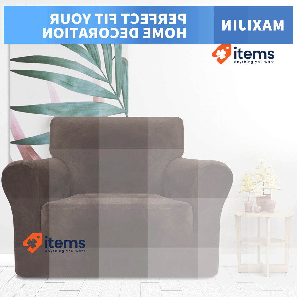 MAXIJIN Thick Velvet Chair Covers for Armchairs, 1 Seater, Brown 1 Piece Stretch