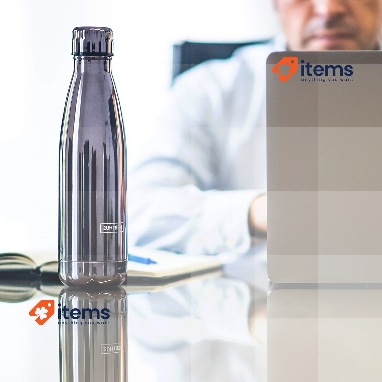 NERTHUS FIH 714 Double Wall Insulated Bottle, Stainless Steel 350 ml, Titanium