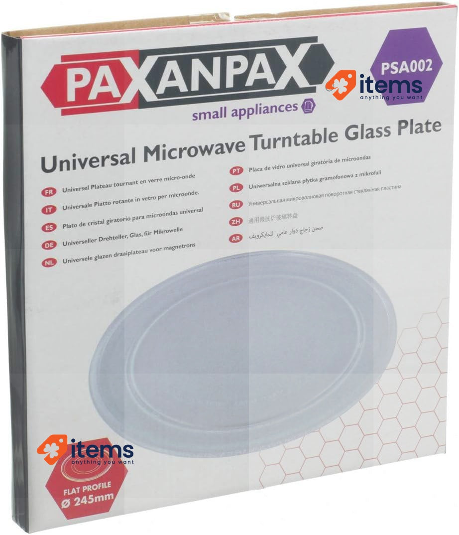 Paxanpax Glass Turner for Microwave with Plat Profile (245 mm) PSA002, Clear