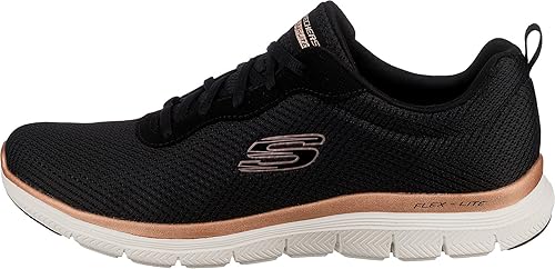 Skechers Women's Flex Appeal 4.0 Sneaker Black Mesh Rose Gold Trim 41 EU