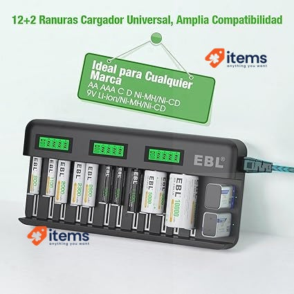 EBL LCD Battery Charger, Universal Charger for AA AAA CD 9V Ni-MH Batteries