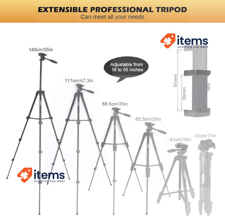 GRIFEMA Phone Tripod 55” Camera Tripod Stand with Wireless Remote Shutter Black