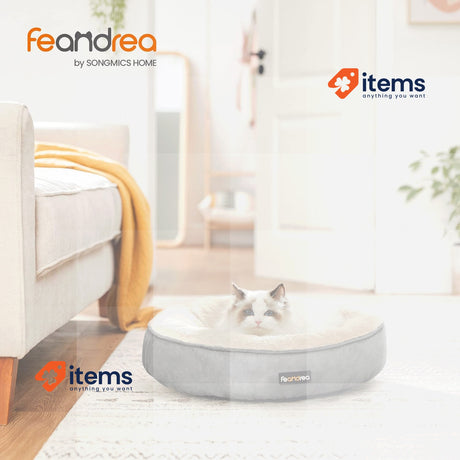 Feandrea PGW050G01 Doughnut Dog Bed/Cat Bed Diameter 50 cm Light Grey Round
