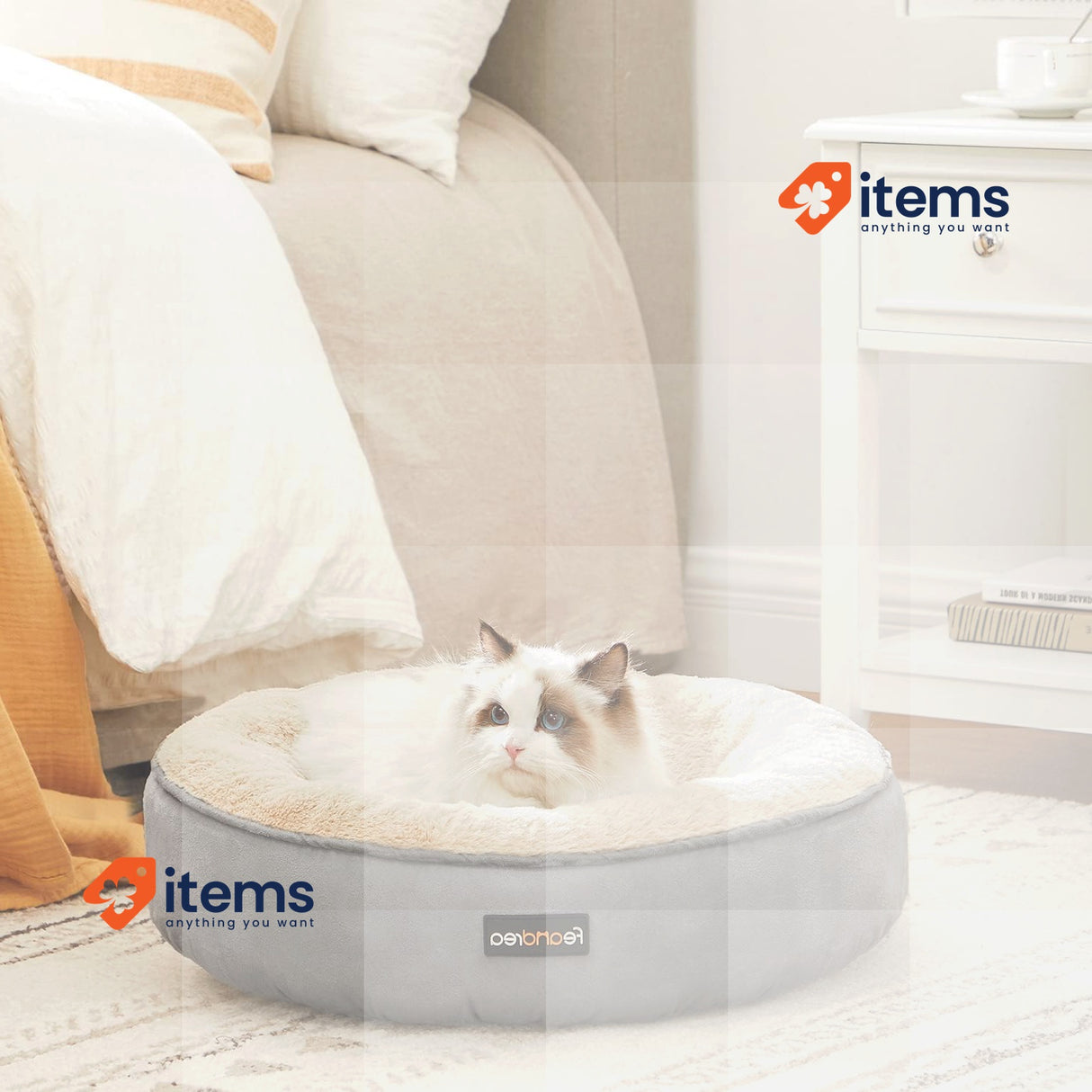 Feandrea PGW050G01 Doughnut Dog Bed/Cat Bed Diameter 50 cm Light Grey Round
