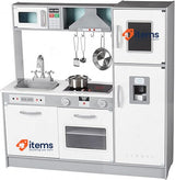 Amazon Basics Kids Upright Kitchen Toy Playset with Accessories White & Gray