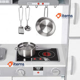 Amazon Basics Kids Upright Kitchen Toy Playset with Accessories White & Gray