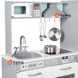 Amazon Basics Kids Upright Kitchen Toy Playset with Accessories White & Gray