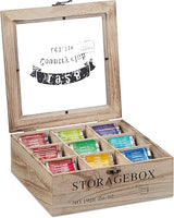 Relaxdays Tea Box, 9 Compartments Chest H x W x D: 9 x 24 x 25 cm, Wood