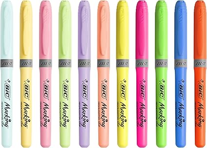 BIC Highlighter Grip & Highlighter Grip Pastel Assorted Colours, Pack of 24