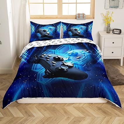 Homewish Gaming Bedding Decor Duvet Cover Set Blue 135 x 200 cm