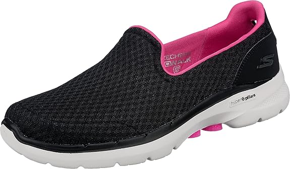 Skechers GO WALK 6 BIG SPLASH Women's Sneaker Black Textile/Pink Trim 38.5 EU