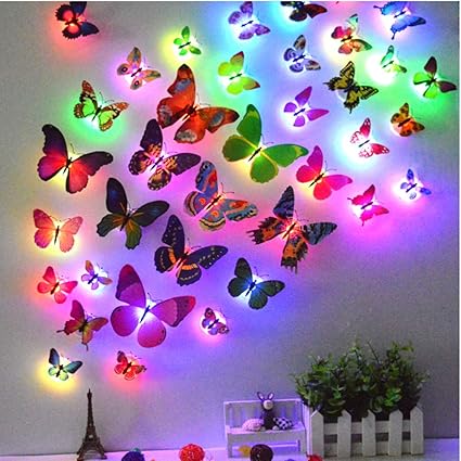 jindaaudio 3D Butterfly Stickers Decoration Led Flash Wall Sticker - 24 Pcs