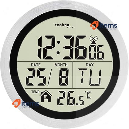 Technoline WT3005 Digital Bathroom Radio Clock, Plastic, Silver, Ø 147 X 79 Mm
