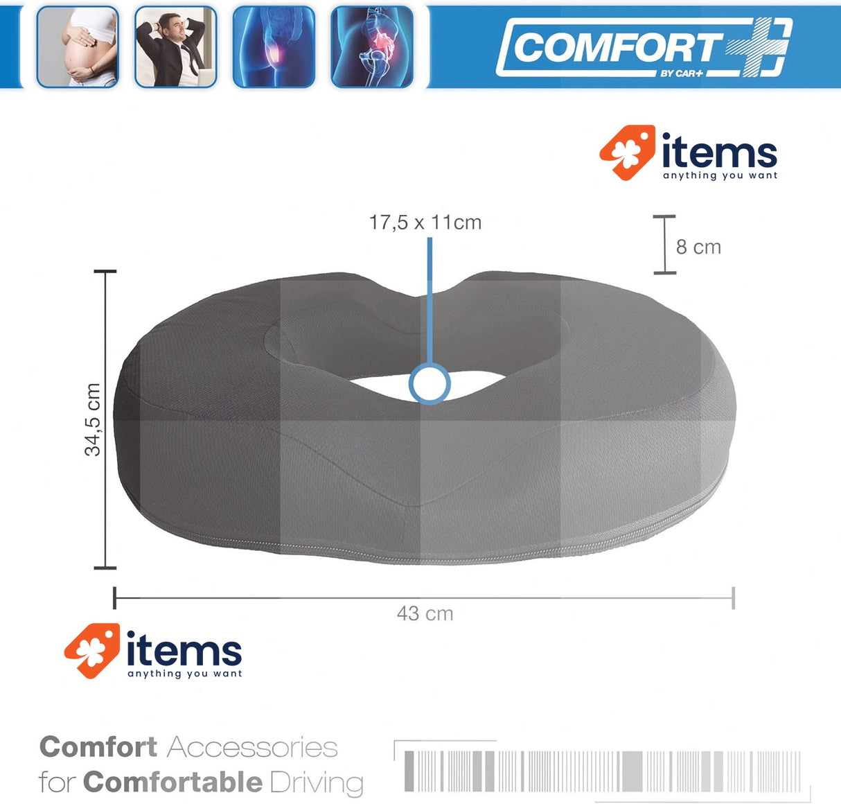 SUMEX Round Pillow With Memory Foam, Ideal For Hemorrhoids, Pregnancy, Coccyx