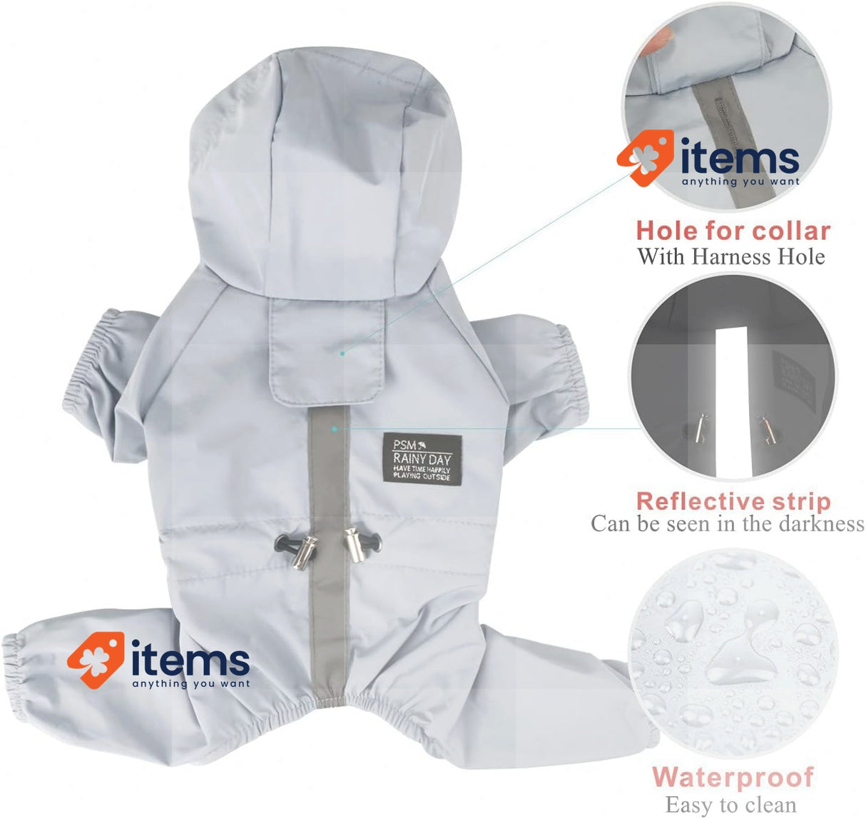 Idepet Dog Waterproof Coat Dog Hooded,Pet Lightweight Rain Jacket Poncho Strip