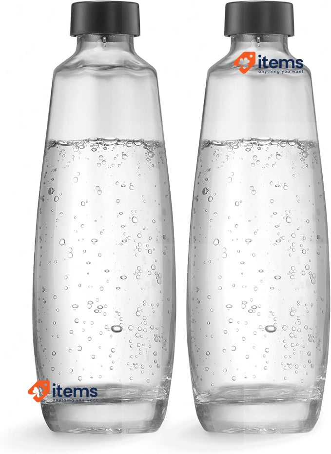 SodaStream 1L Elegant Design Duo Glass Bottles 2 Pack Black