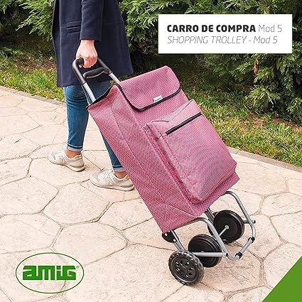 Amig - Lightweight Shopping Trolley with 4 Wheels for Easy Handling Red & White