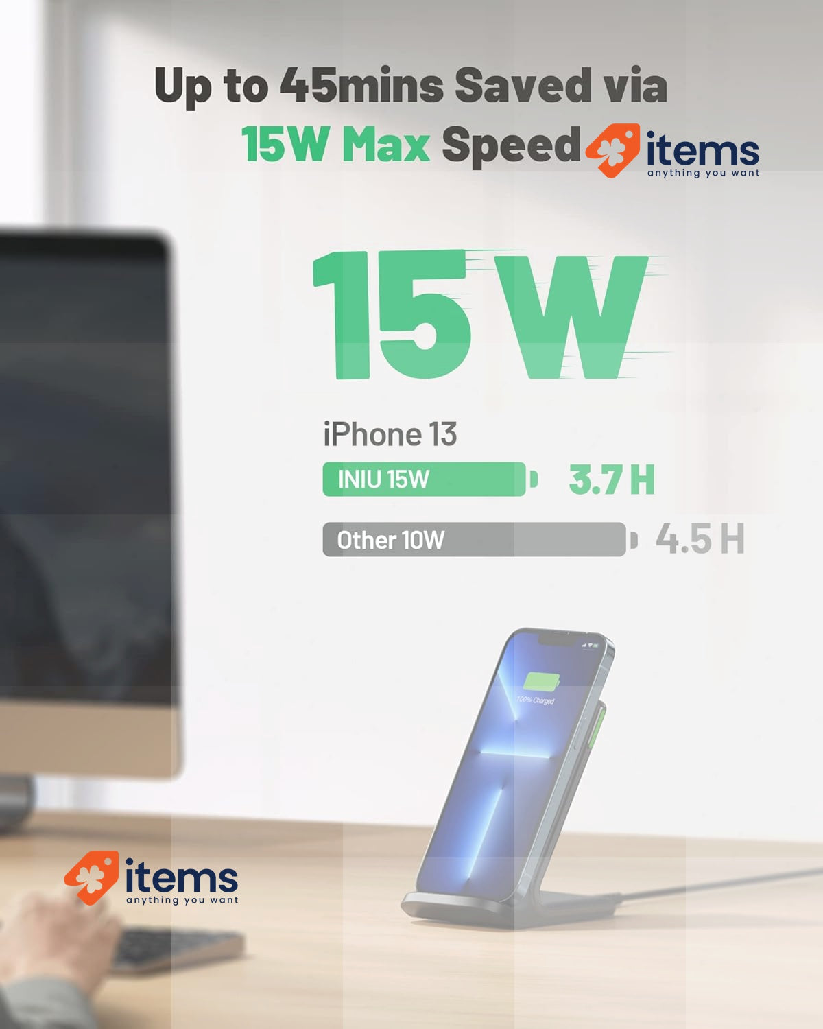 INIU Wireless Charger 2 - Pack Black S23 S22 S21 15W Qi Certified Fast 2-Pack