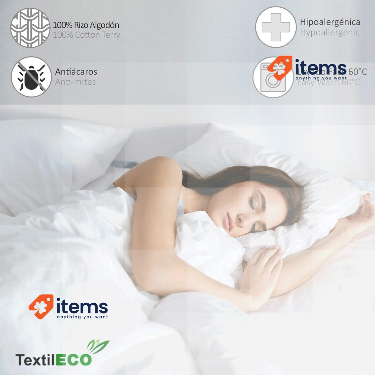 Textileco Mattress Cover 150 Cm Terry Cloth Cotton Full Zip Closure Anti - Dust
